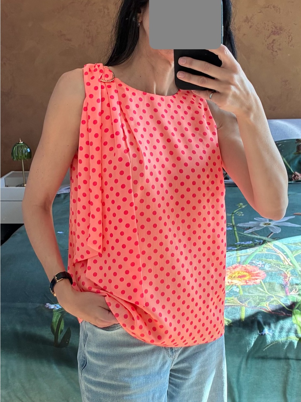Ted Baker Coral Pink Polka Dot Tie-Shoulder Camisole